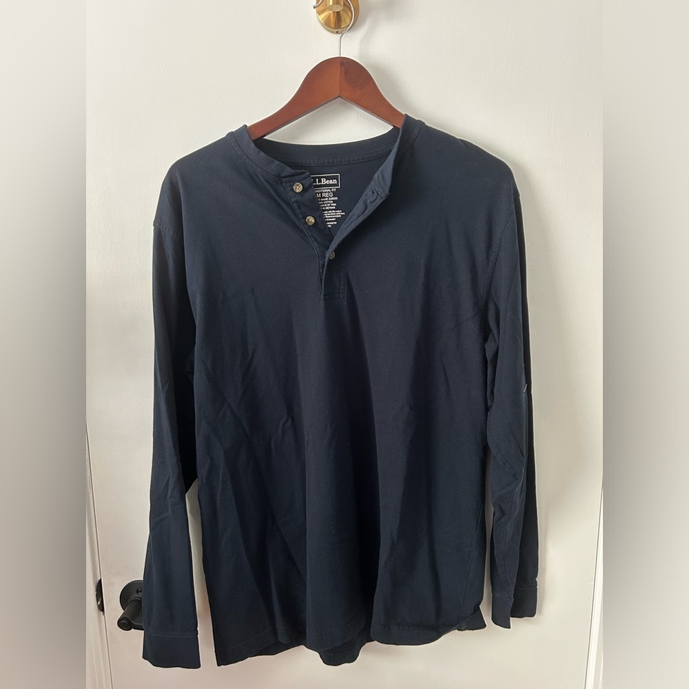 LL Bean Henley Shirt Mens Medium Navy